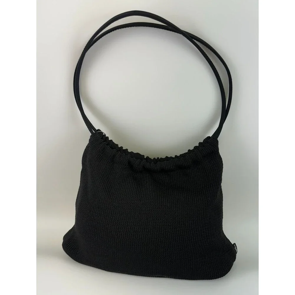 The Sak Crochet Black Shoulder Bag Double Round Handles Hobo With Wallet Snap